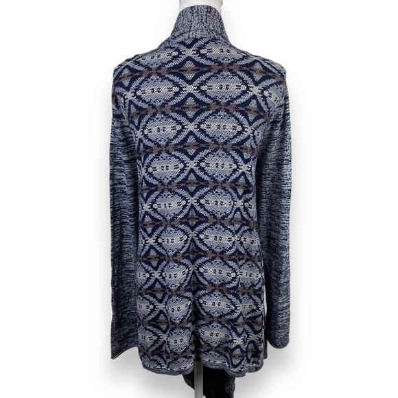 Umgee Sweater Womens Medium Navy Gray Print Waterfall Cardigan Open Front - Picture 9 of 13